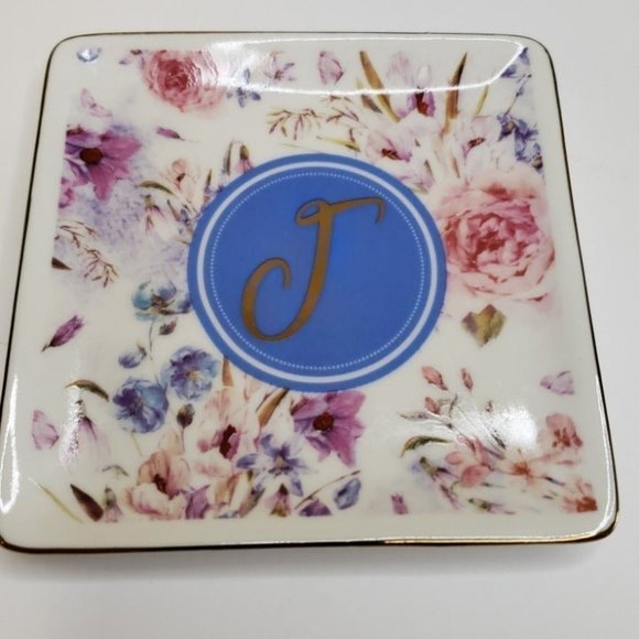 Ceramic Mug Tea Dish Set Gift Box Monogram J Coffee or Tea Saucer NOS Boxed - Picture 6 of 8